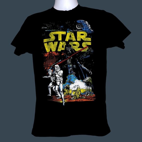 Star Wars Mens Graphic T-Shirt Medium Black Darth Vader Stormtroopers - Picture 1 of 4